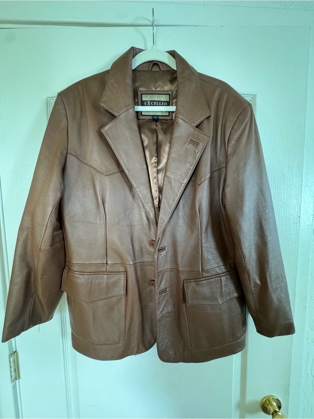 Excelled Men 100% Brown Leather Sport Blazer